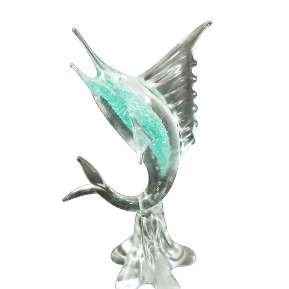 Vintage Italian Murano Art Glass Hand Blown Teal Sailfish Figurine Statue - Picture 1 of 8